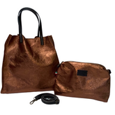 Stella - Leather  Metallic Handbag with Pouch - Copper